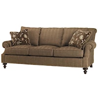 Darby Loose Back Sofa with Rolled Arms and Turned Wood Feet