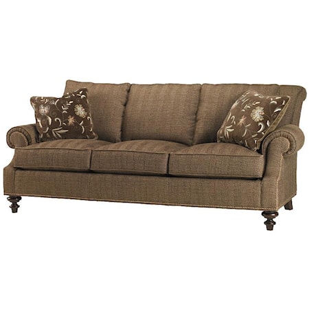 Darby Loose Back Sofa with Rolled Arms and Turned Wood Feet