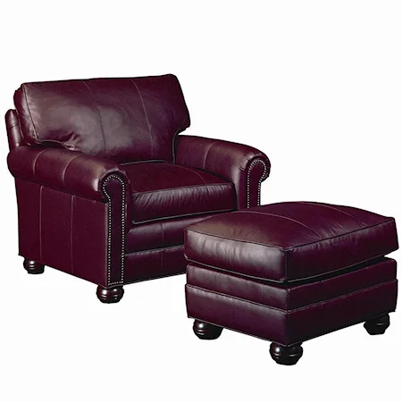 Bivens Leather Chair and Ottoman with Nailhead Trim