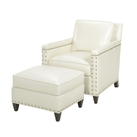 Contemporary Chase Chair and Ottoman with Ornamental Nailheads