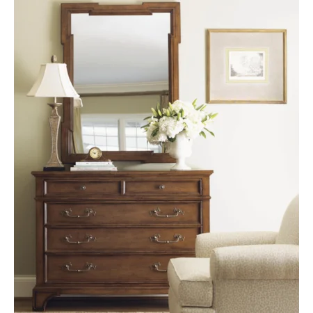 Radford Four-Drawer Media Dresser & Bellevue Mirror with Geometric Frame Combination