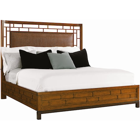 Queen-Size Paradise Point Bed with Wood Framed Woven Rattan Panel