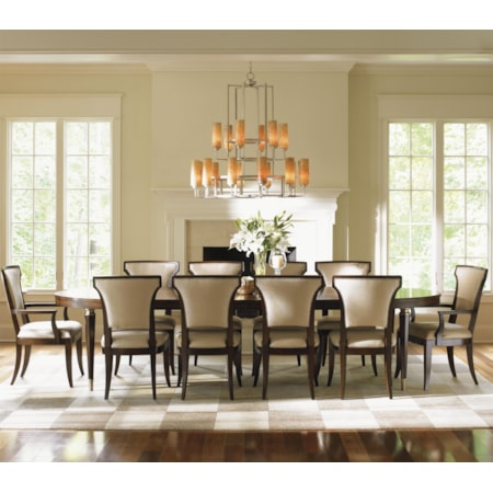 11 Piece Formal Dining Set with Seneca Married Fabric Sidechairs