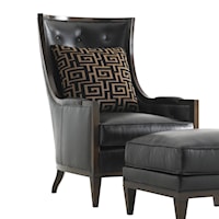 Contemporary Greenwood Wing Chair with Button Tufting and Exposed Wood Trim