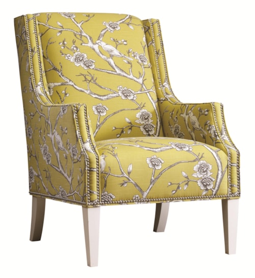 Transitional Upholstered Chair with Nailhead Trim and Wood Legs