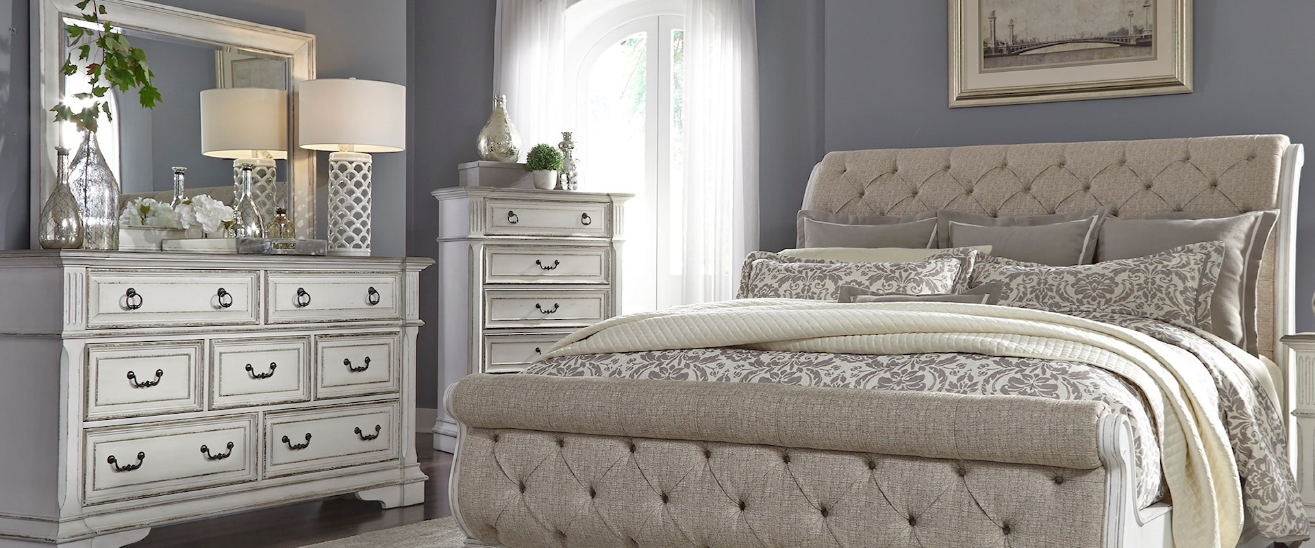 4-Piece Traditional Upholstered California King Sleigh Bedroom Set