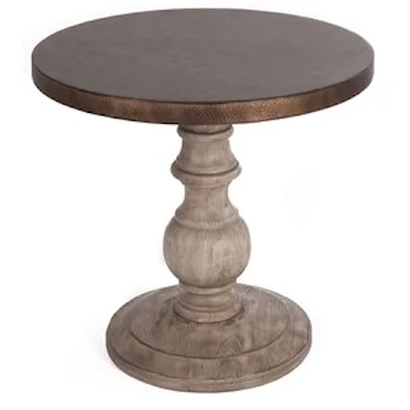 Relaxed Vintage Round End Table with Metal Top