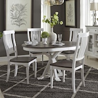 Transitional Two-Toned 5 Piece Pedestal Table Set