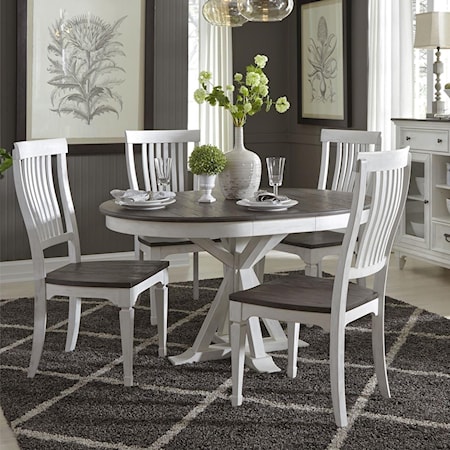 Transitional Two-Toned 5 Piece Pedestal Table Set