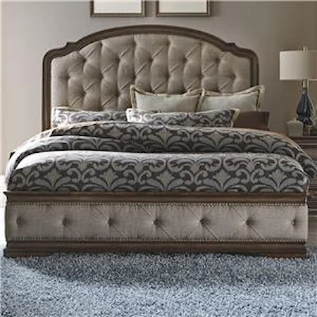 Traditional Queen Upholstered Bed with Button Tufting