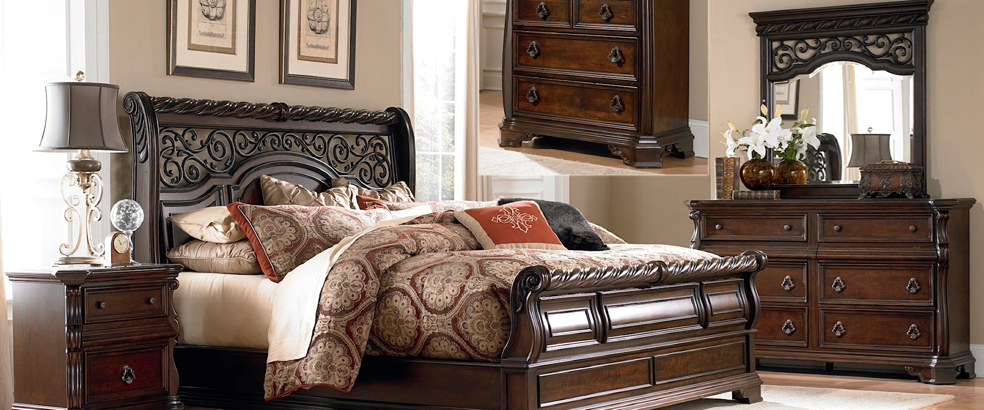 Traditional 5-Piece Queen Bedroom Set with Felt Lined Drawers and Canted Corners