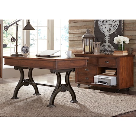 Industrial Writing Desk and Credenza Set
