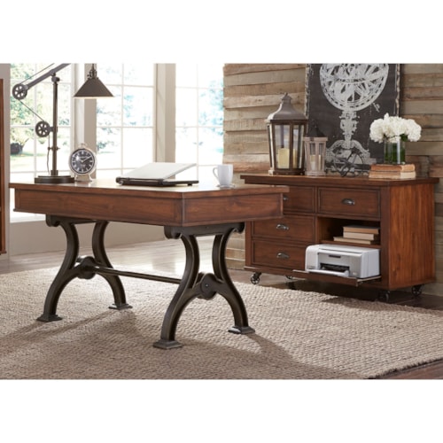 Industrial Writing Desk and Credenza Set