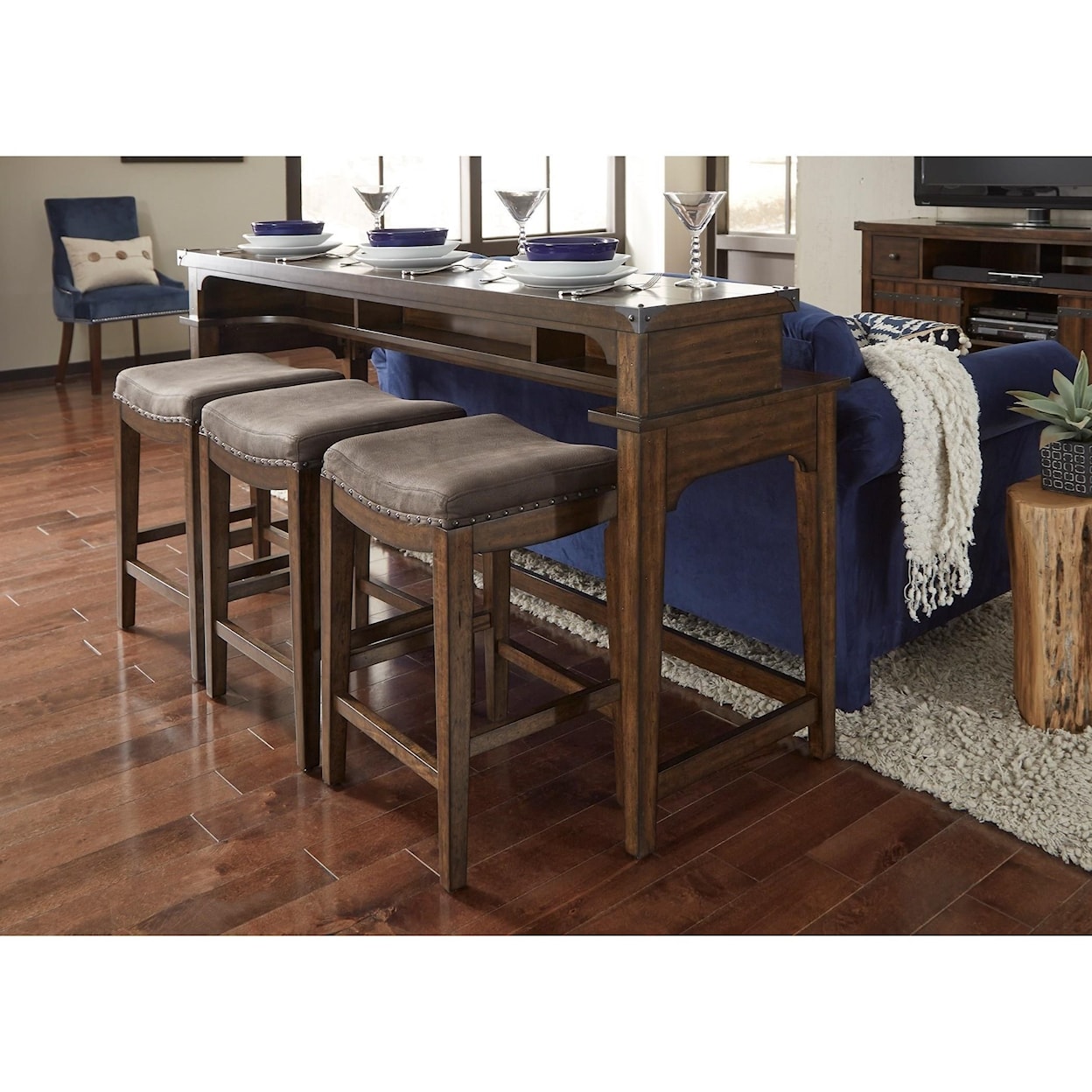Liberty Furniture Aspen Skies Counter Height Sofa Table and Stool Set