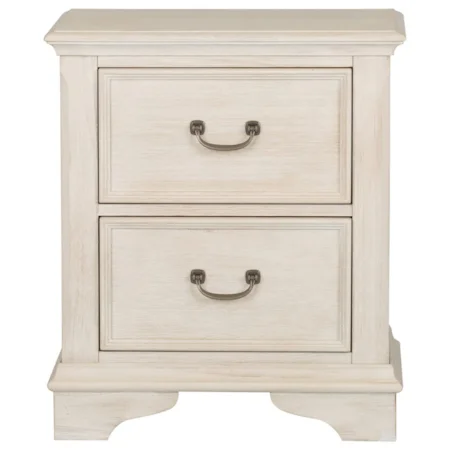 Transitional 2 Drawer Night Stand with Felt Lined Top Drawer