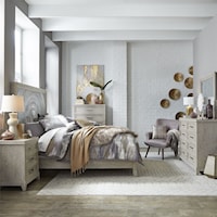 Contemporary 5-Piece Queen Bedroom Set with Decorative Tile Design Headboard