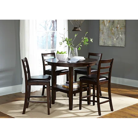 5 Piece Round Pub Table and Ladderback Chair Set