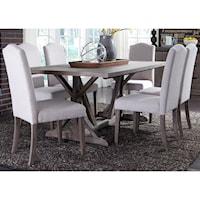 7 Piece Trestle Table Set with Tan Parson's Chairs