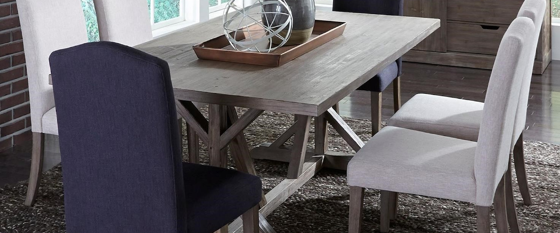 7 Piece Trestle Table Set with Parson's Chairs