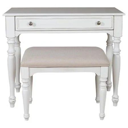 Cottage Style Vanity with Upholstered Stool 