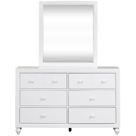 Cottage Dresser and Mirror Set with Bun Feet