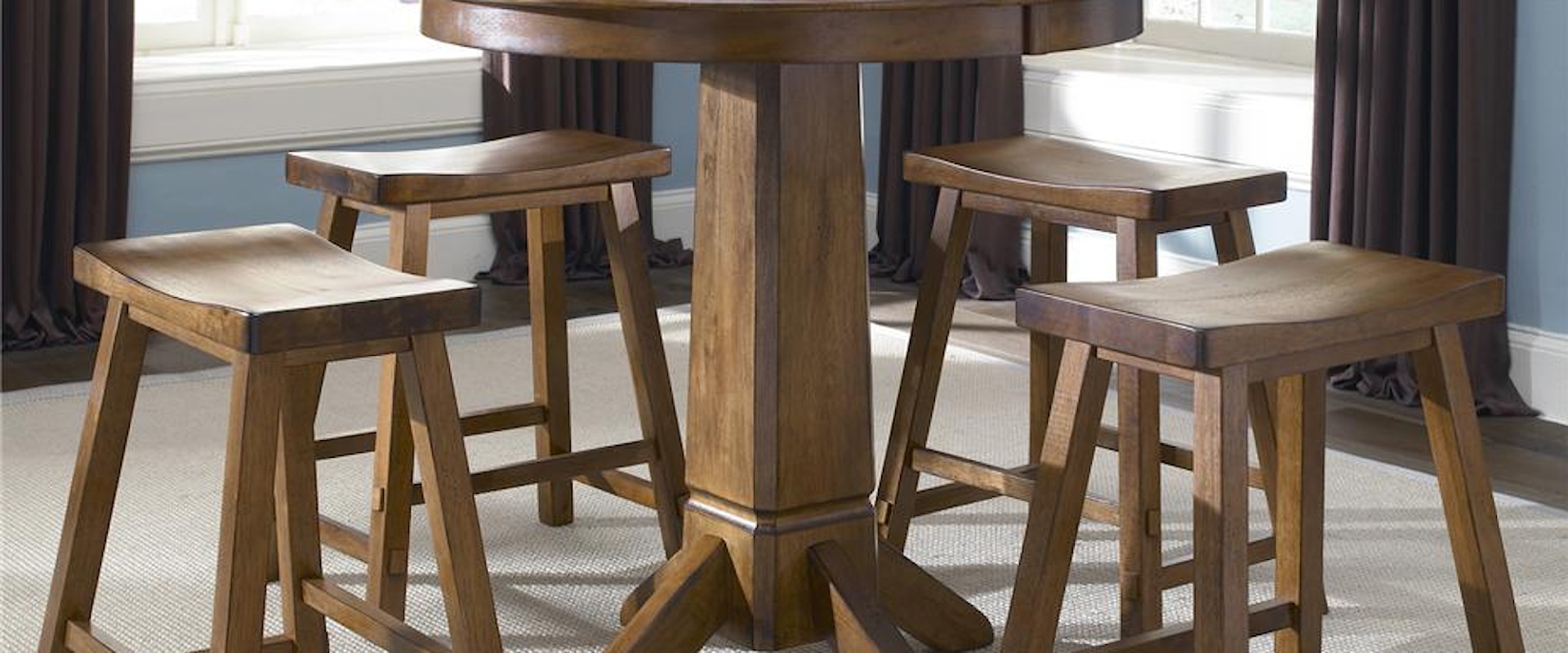 5 Piece Round Pub Table with Single Pedestal and Bar Stools