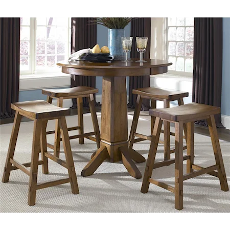 5 Piece Round Pub Table with Single Pedestal and Bar Stools