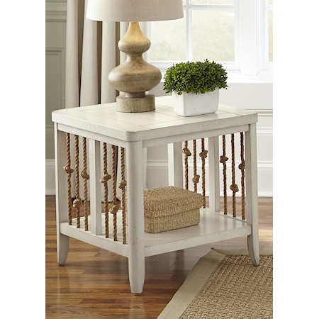 Coastal End Table with Rope Accents