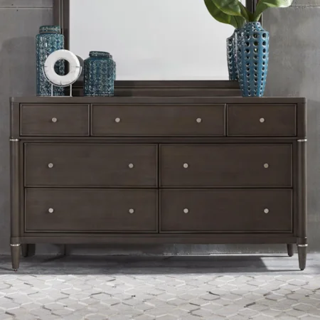 Transitional 7-Drawer Dresser with Metal Hardware