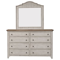 Relaxed Vintage 8 Drawer Dresser with Cedar Lined Bottom Drawers and Mirror