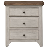 Farmhouse 3-Drawer Night Stand with Charging Station