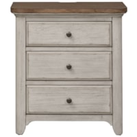 Farmhouse 3-Drawer Night Stand with Charging Station