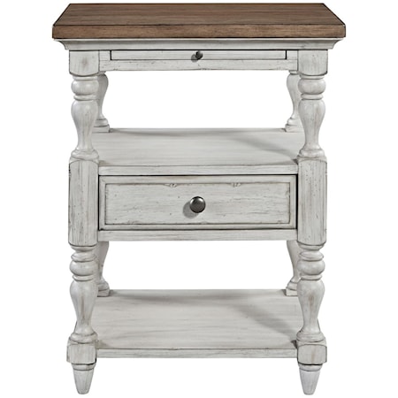 Farmhouse 1 Drawer Night Stand with Pull Out Shelf