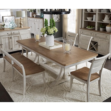 Relaxed Vintage 6-Piece Trestle Table Set