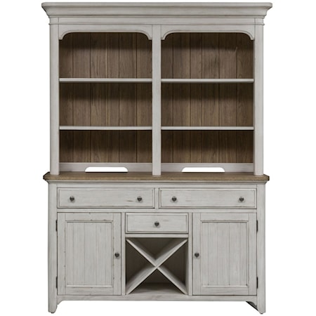 Relaxed Vintage Hutch and Buffet with Fully Stained Interior Drawers