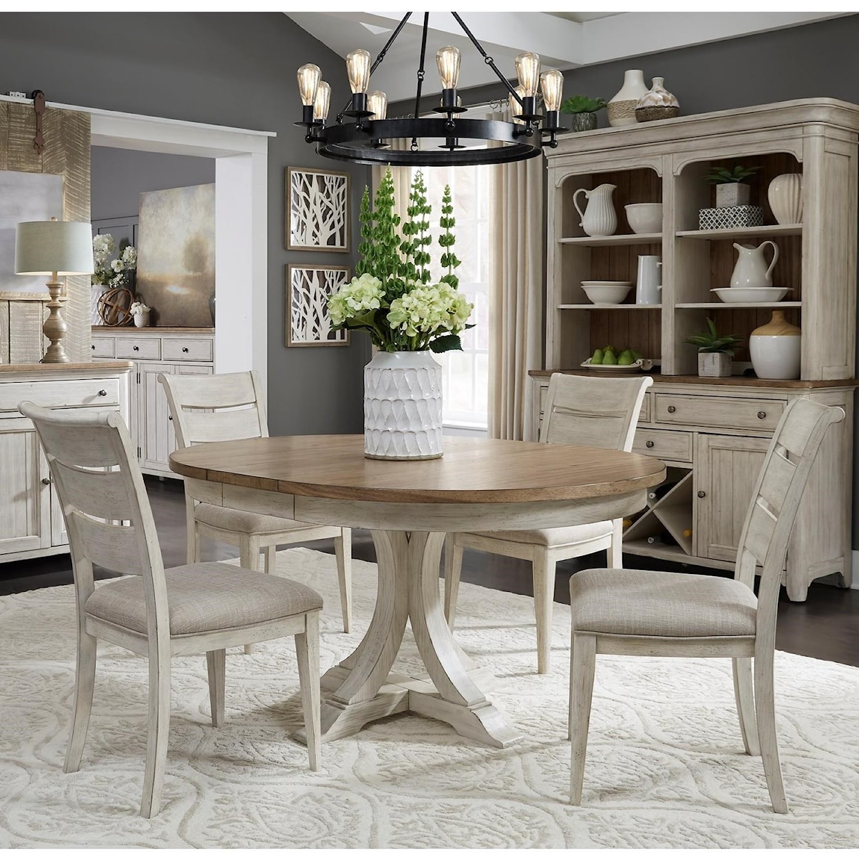 Liberty Furniture Farmhouse Reimagined 5-Piece Pedestal Table Set