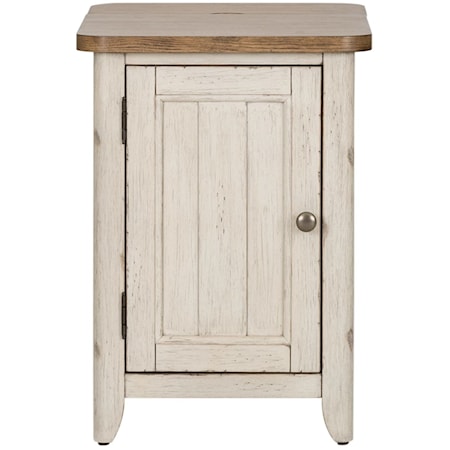 Farmhouse Door Chair Side Table with Built in Charging Station