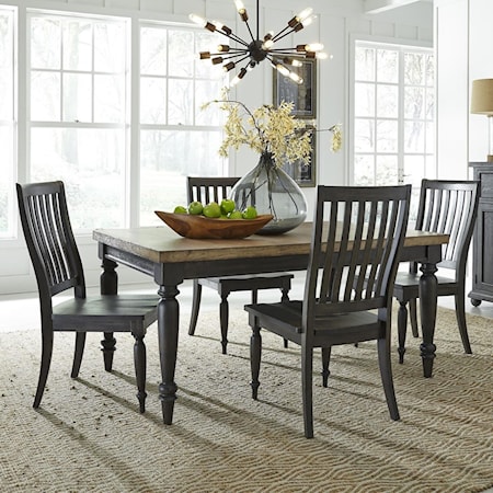 Transitional 5-Piece Rectangular Table Set with Slat Back Design Chairs