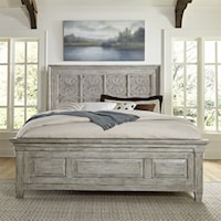 Transitional King Panel Bed with Decorative Headboard