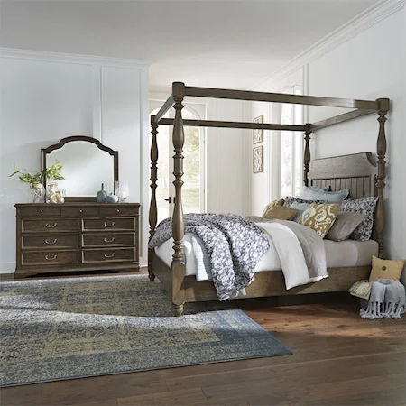 Queen Bedroom Group with Canopy Bed, and Dresser & Mirror