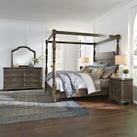 Queen Bedroom Group with Canopy Bed, Dresser, 2 Nightstands and 70" TV