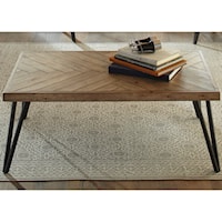 Contemporary Rectangular Cocktail Table with Herringbone Parquet Pattern