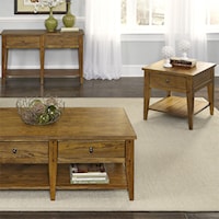 Casual 2-Drawer Cocktail Table and End Table Set - Oak