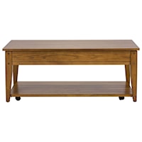Casual Lift Top Cocktail Table with Open Shelf - Oak
