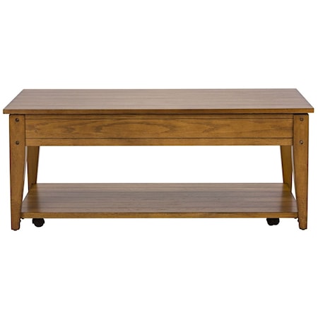 Casual Lift Top Cocktail Table with Open Shelf - Oak