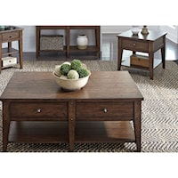 Casual 2-Drawer Cocktail Table and End Table Set - Rustic Brown Oak