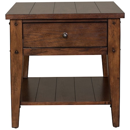 Casual 1-Drawer End Table with Open Shelf - Rustic Brown Oak