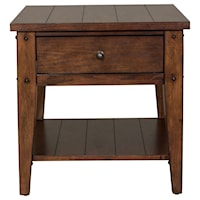 Casual 1-Drawer End Table with Open Shelf - Rustic Brown Oak