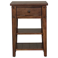 Casual Chair Side End Table with Open Shelves - Rustic Brown Oak