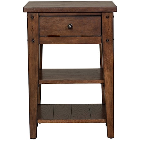 Casual Chair Side End Table with Open Shelves - Rustic Brown Oak